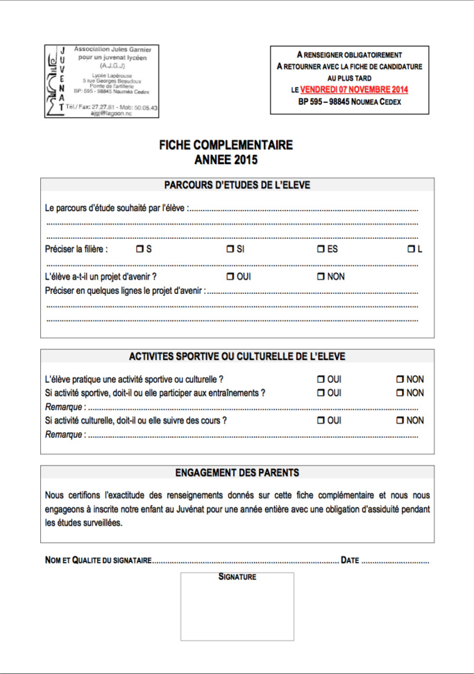 Les fiches de candidature 2015