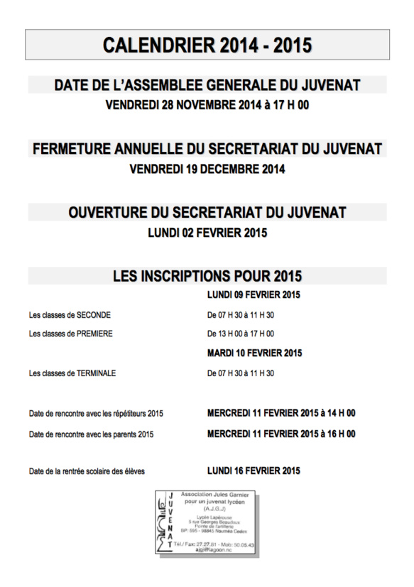 Le Calendrier 2014-2015