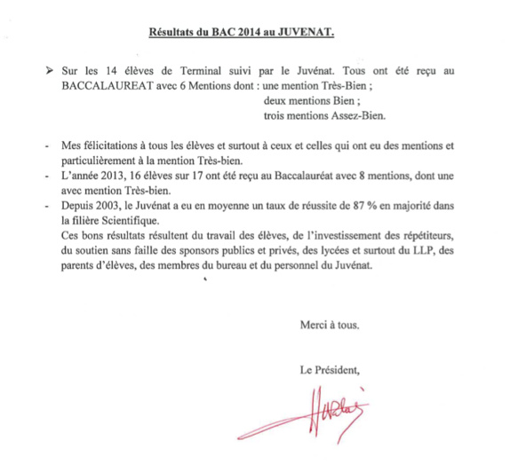 Le Président félicite les élèves pour leurs résultats au Bac