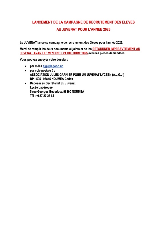 Dossier pour la campagne d'appel à candidatures pour la rentrée 2026