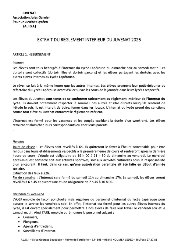 Le dossier d'inscription Juvenat 2026