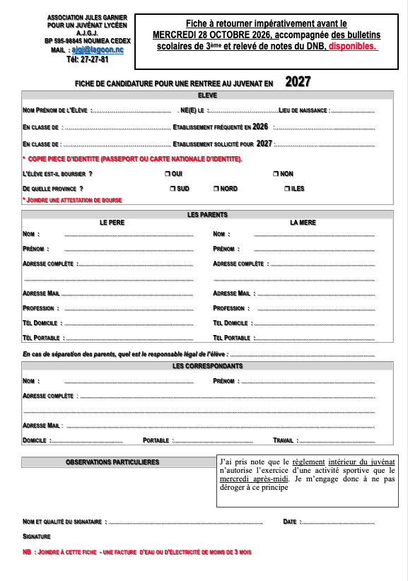 Fiche candidature 2027