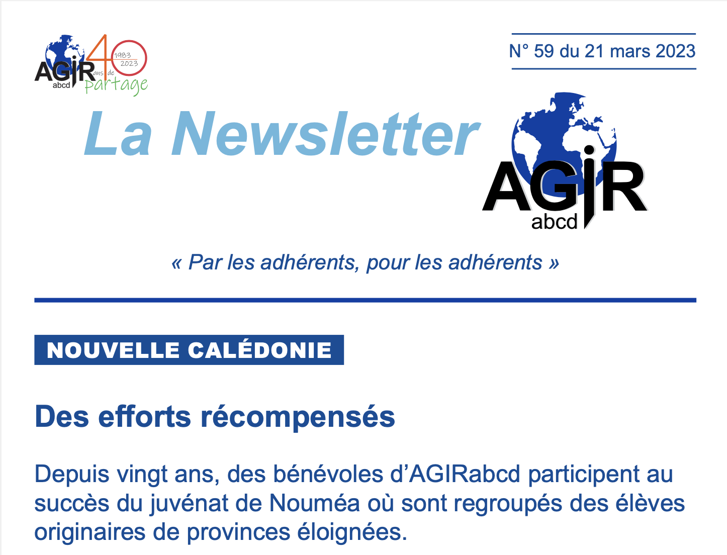 La news lettre d’AGIRabcd