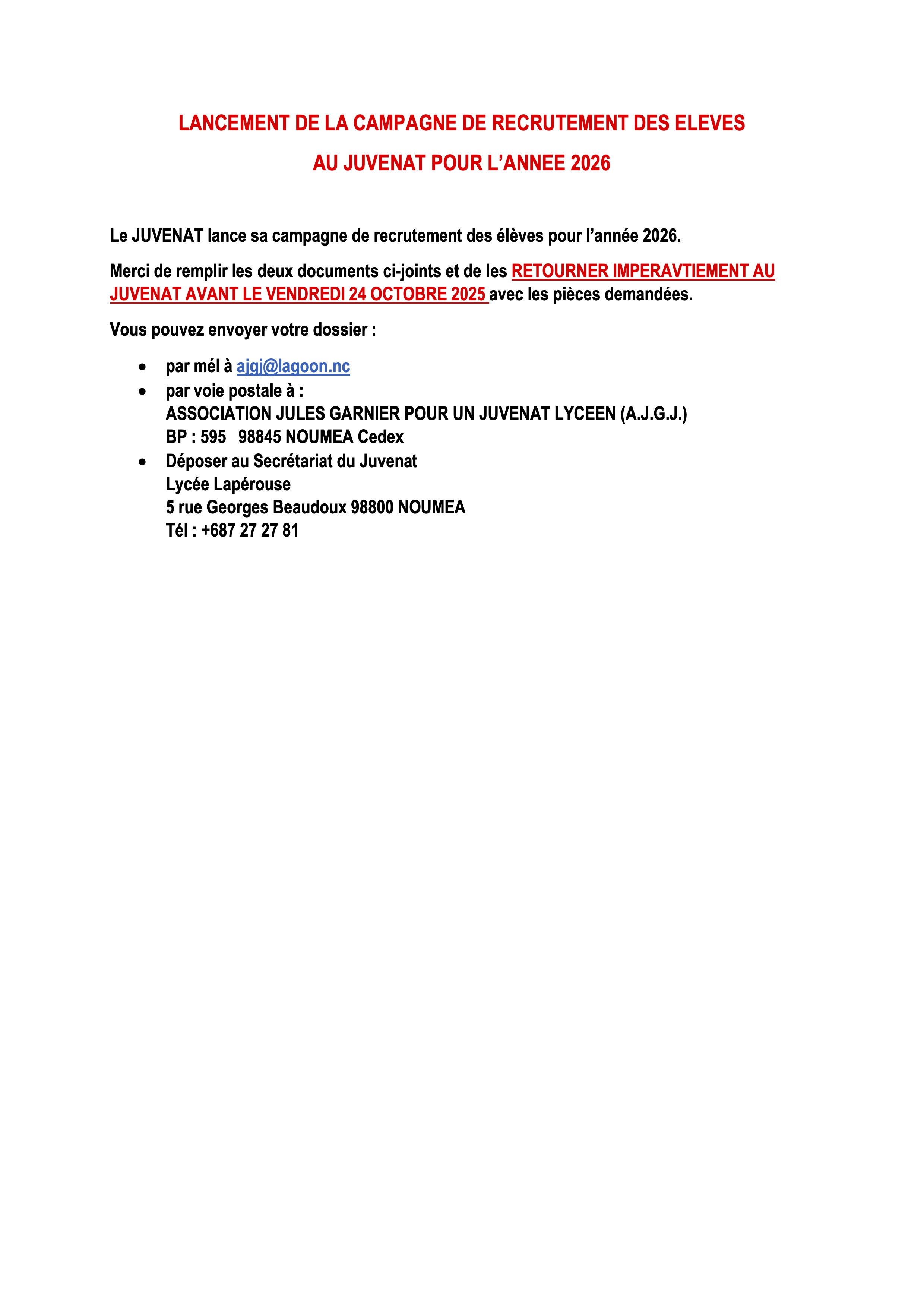 Dossier pour la campagne d'appel à candidatures pour la rentrée 2026