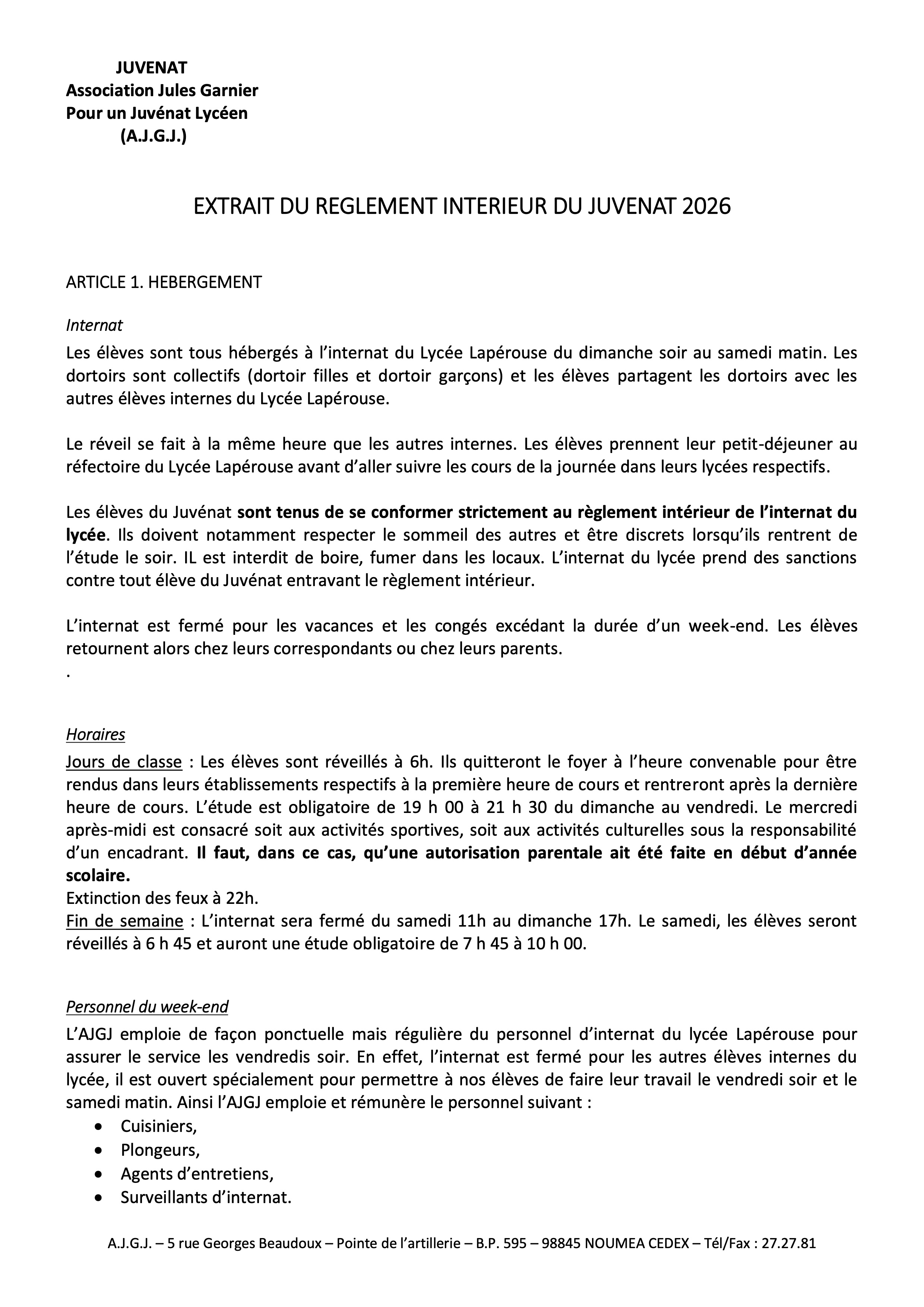 Le dossier d'inscription Juvenat 2026