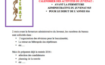 Calendrier des activités du Juvenat